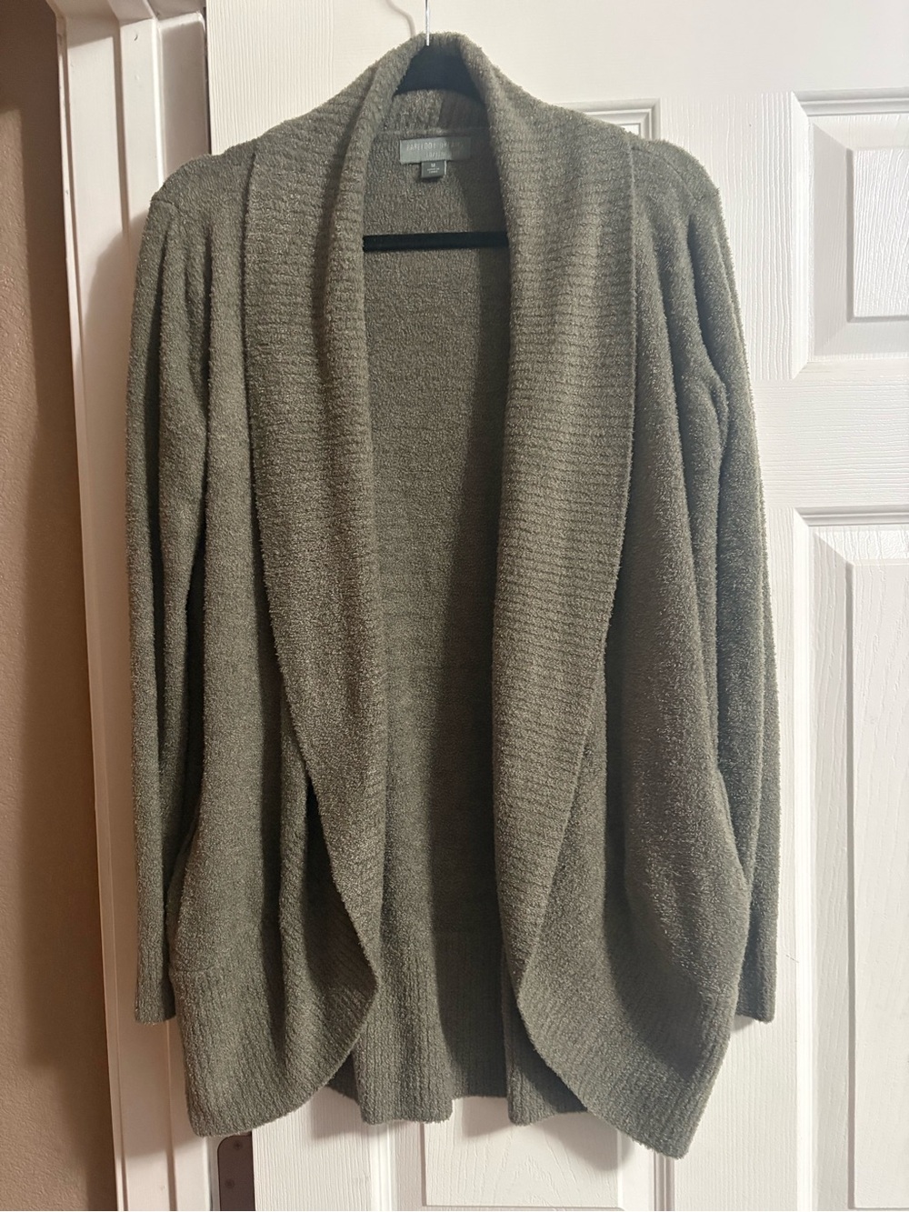 Barefoot Dreams Cozychic Lite open front cardigan comfy pockets olive fall M